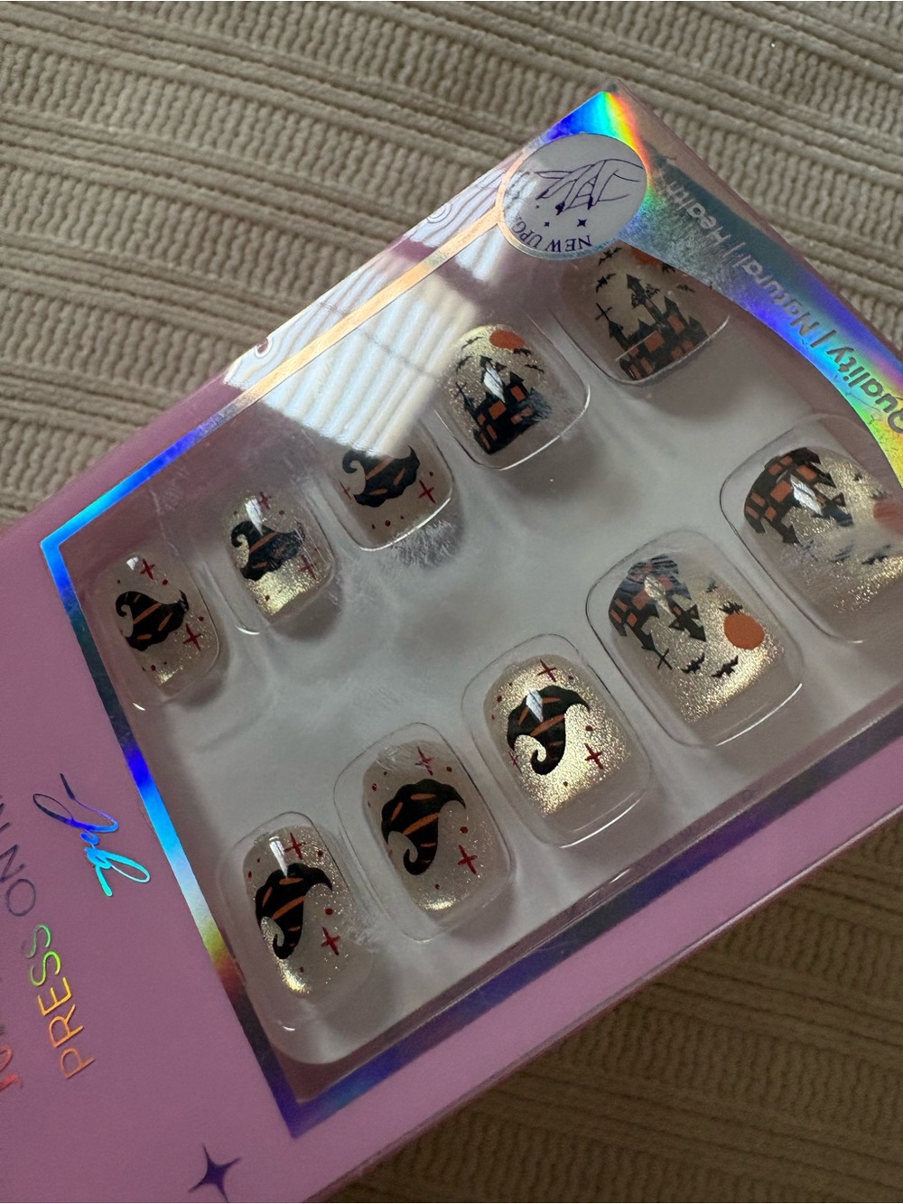 Jofay Fashion Gold Halloween Ghost & Castle Press-On Nails